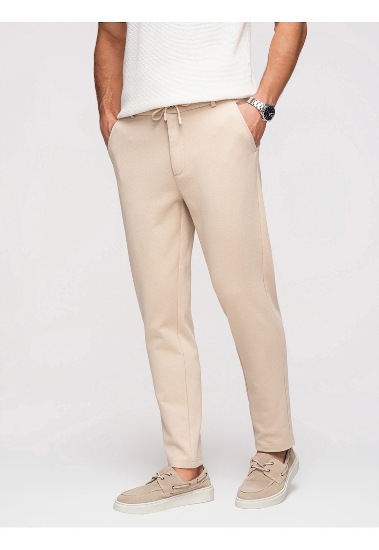 Pantaloni Carrot Jacquard Bumbac Pantaloni Barbati Casual - Bej