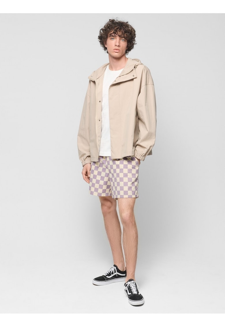 Pantaloni scurti de baie barbati uscare rapida - talie elastica - mov/bej - poliester