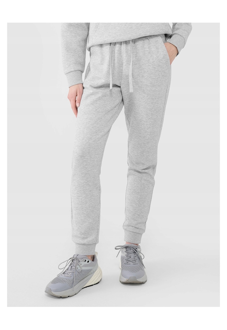 Pantaloni sport dama gri - bumbac si poliester - talie elastica - buzunare laterale