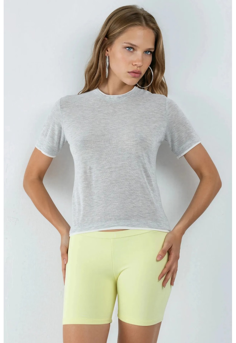 Tricou guler rotund - gri - bumbac - poliamida - lycra