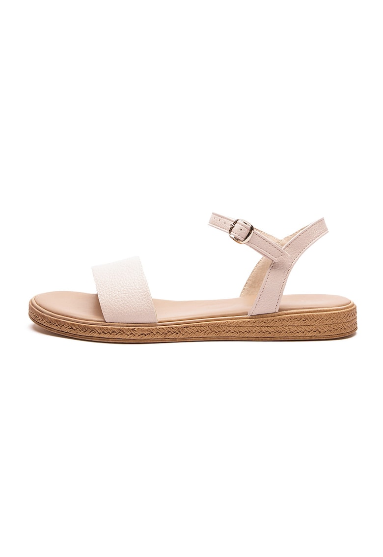 Sandale din piele ecologica cu talpa joasa - Roz pastel/Bej deschis