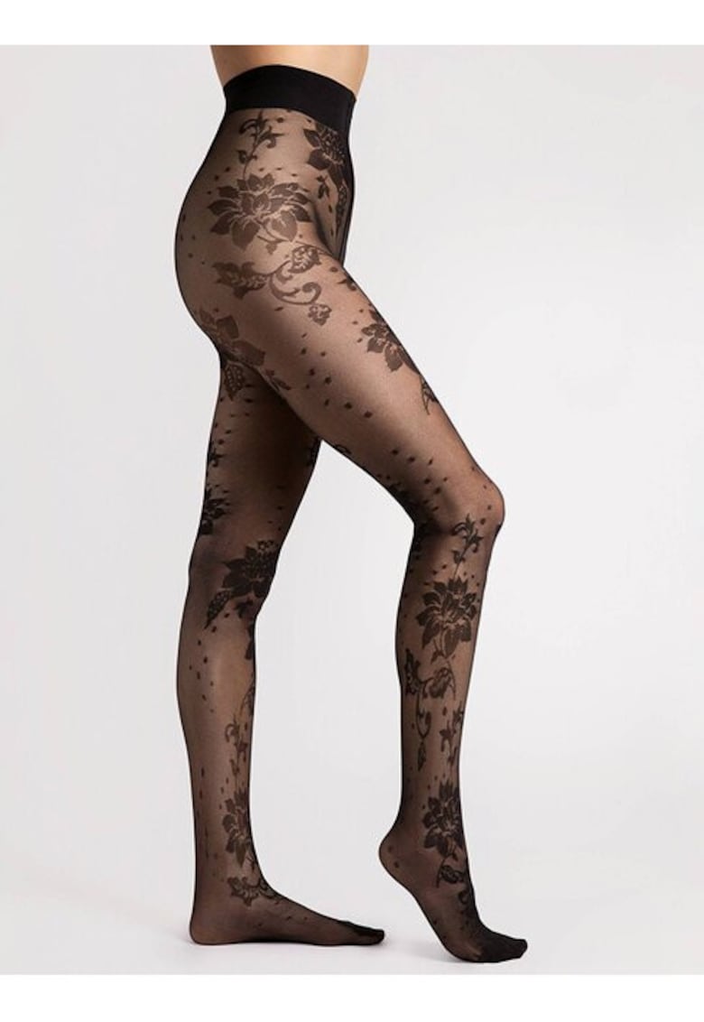 Ciorapi - Sharon - 30 den - model floral - negru - Negru