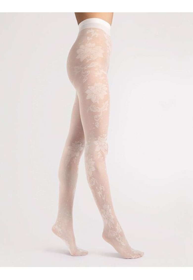 Ciorapi dama - Sharon - model floral - Alb - Alb