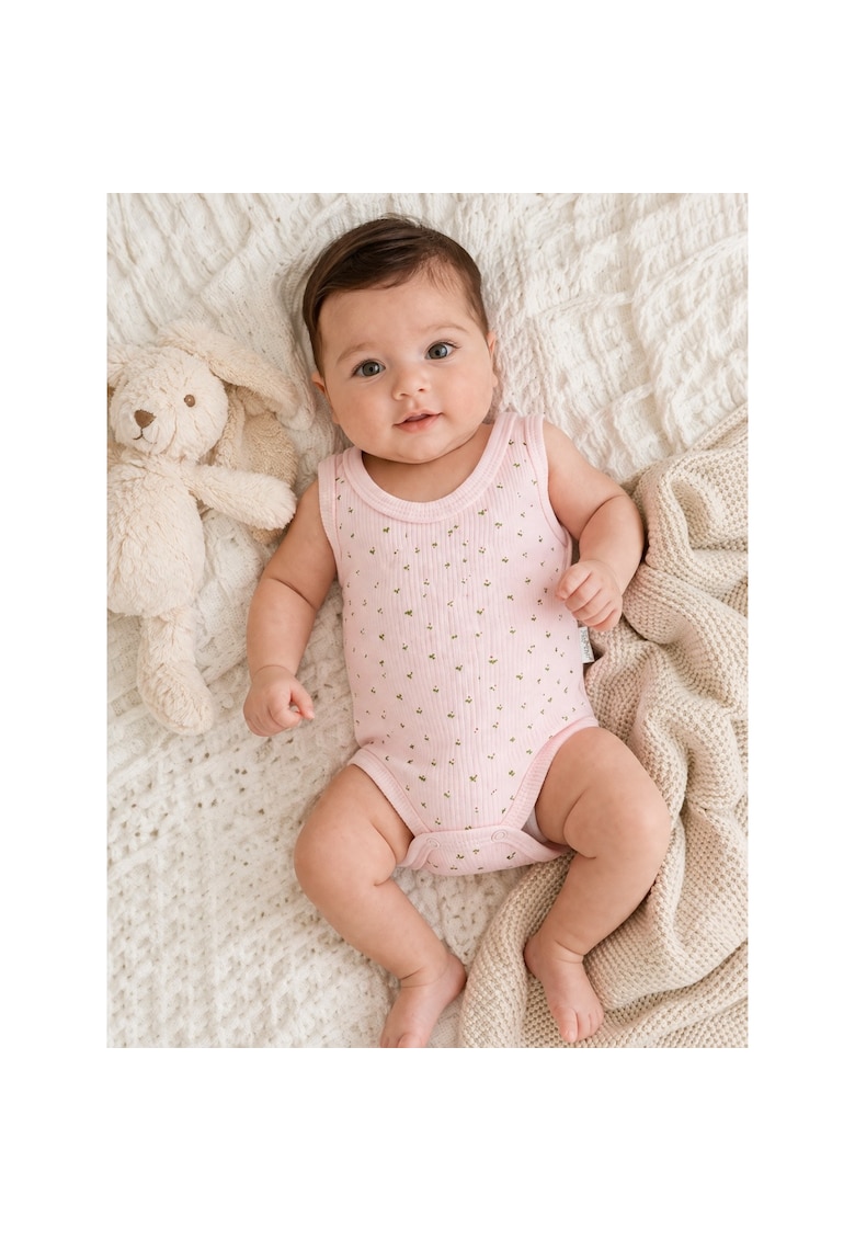 Body bebe roz bumbac ribat fara maneci body nou nascut vara delicat premium