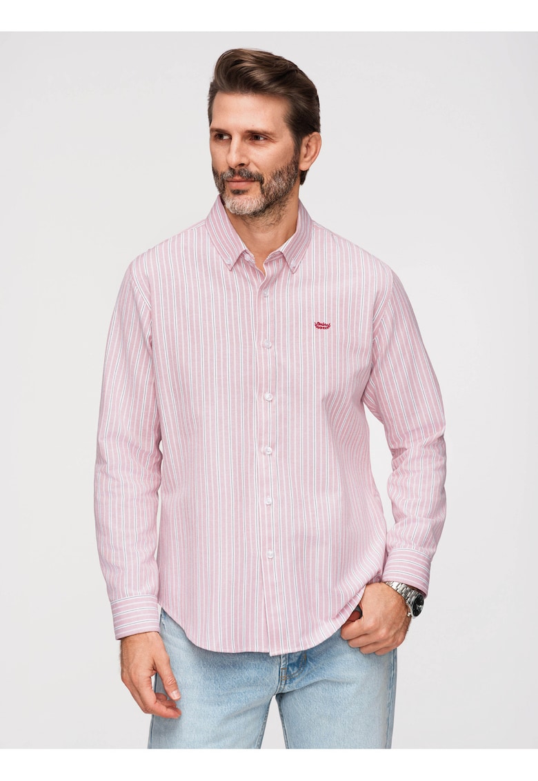 Camasa barbati - regular fit - bumbac 100% - cu guler button-down si model in dungi - Roz