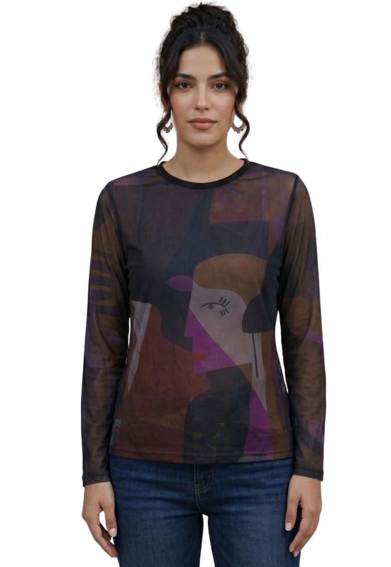 Bluza semi-transparenta cu imprimeu grafic -