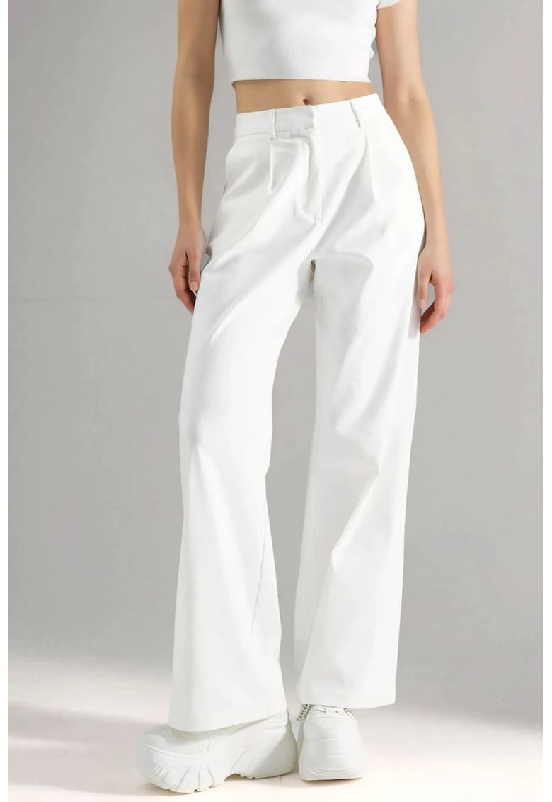Pantaloni dama - talie medie - alb - bumbac