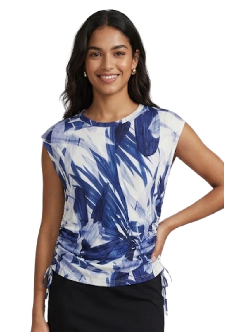 Tricou cu maneci tip aripioara si imprimeu tropical Titania -