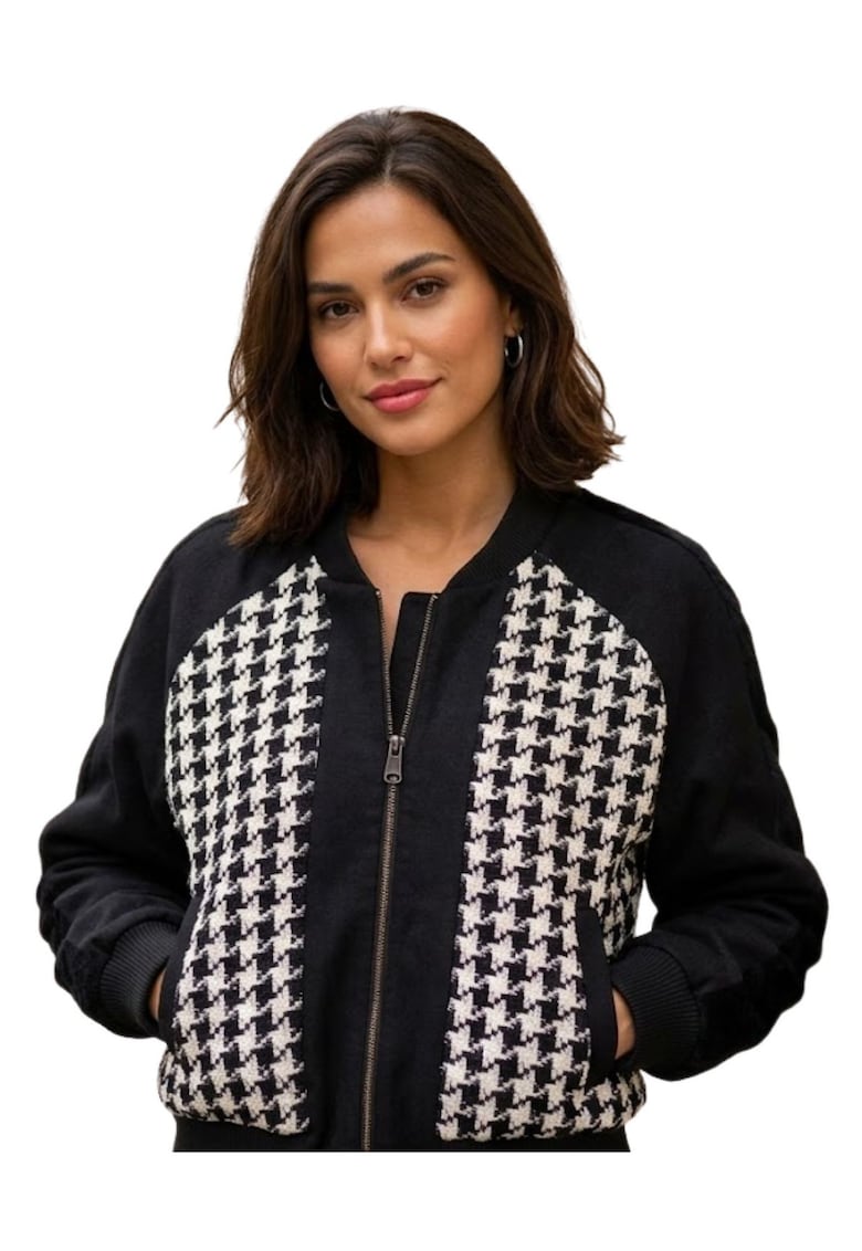 Jacheta bomber cu imprimeu houndstooth Vizon -