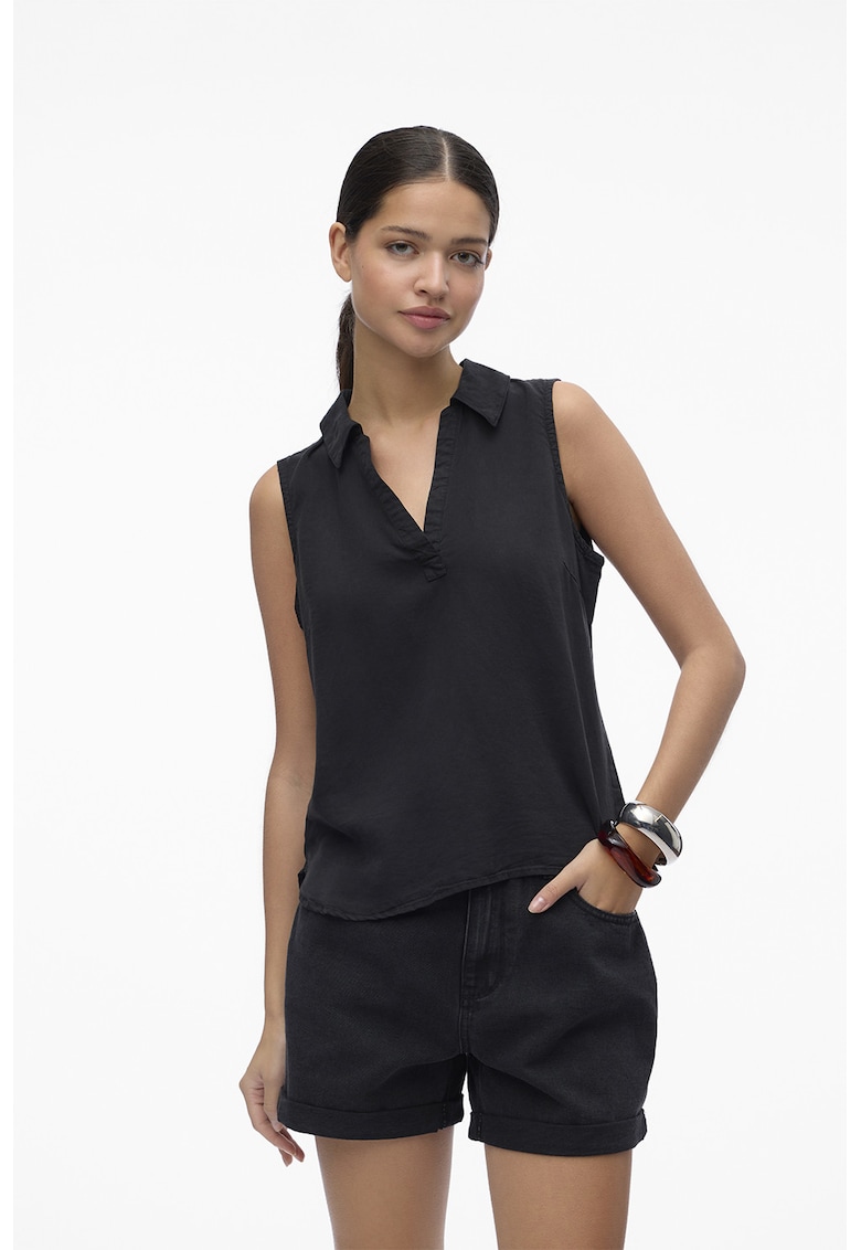 Bluza din lyocell - fara maneci - cu decolteu in V - Negru