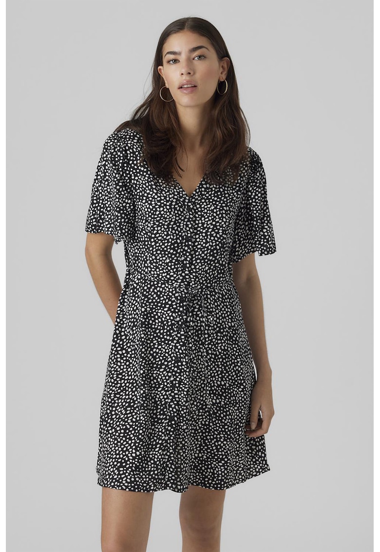 Rochie mini cu decolteu in V - Alb/Negru stins