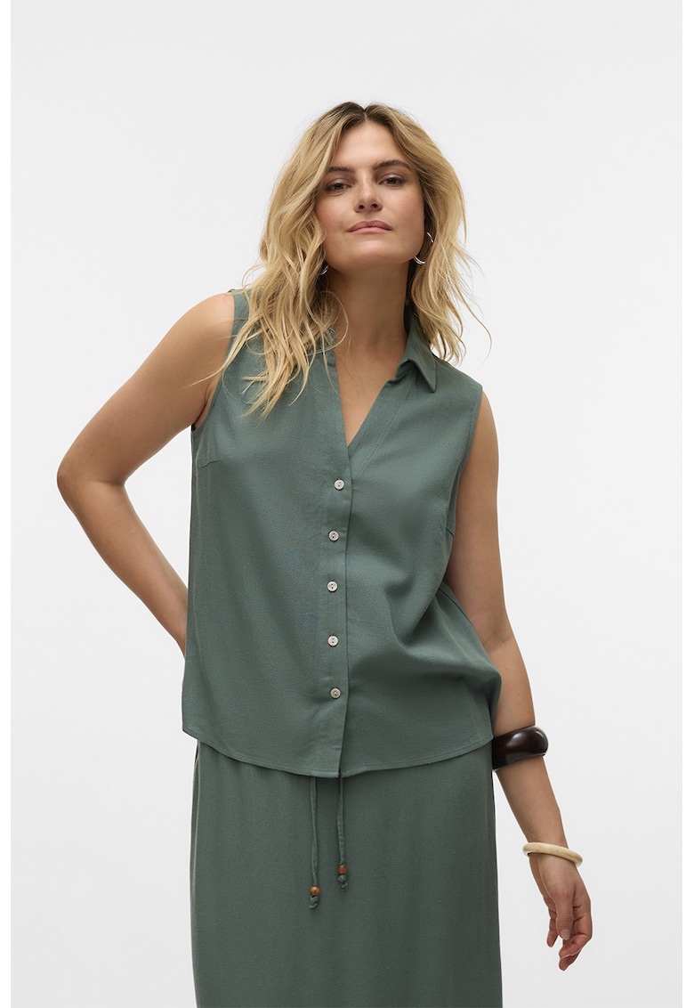 Camasa din amestec de in - fara maneci - Verde