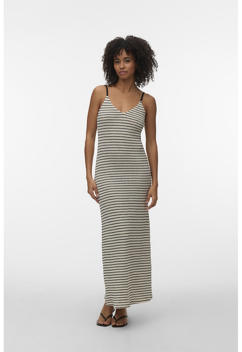 Rochie tricotata slim fit in dungi - Negru/Crem