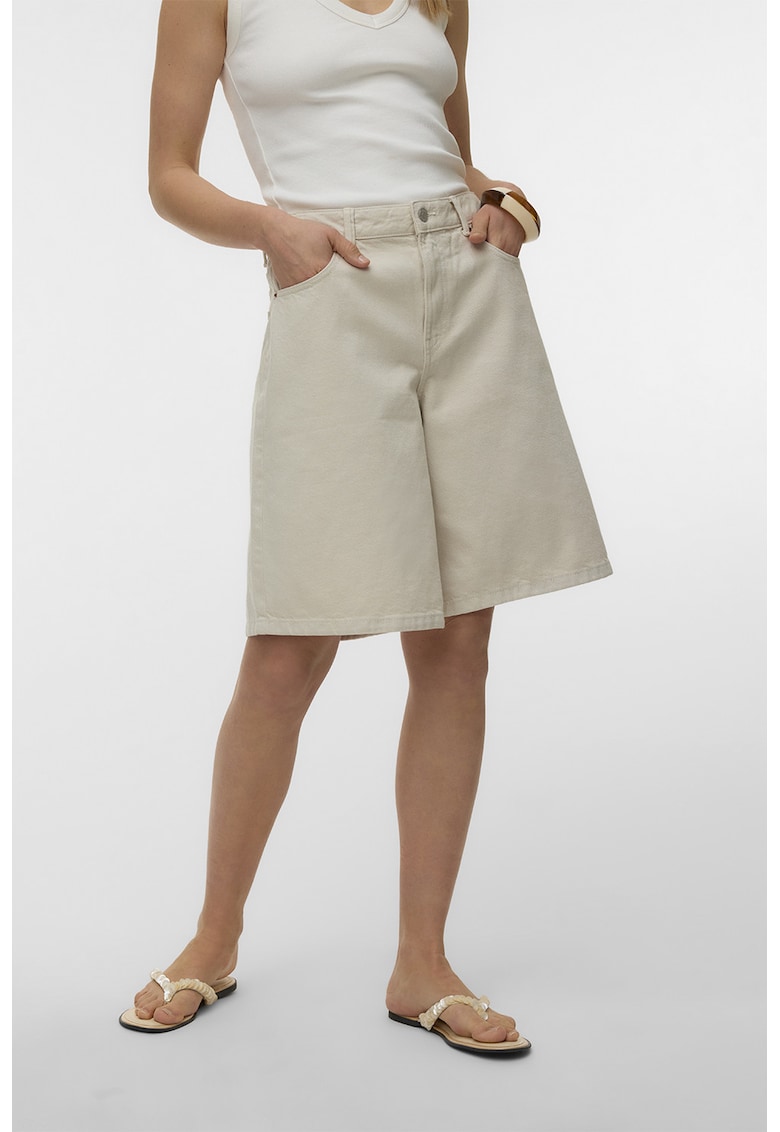 Bermude evazate de denim - Crem