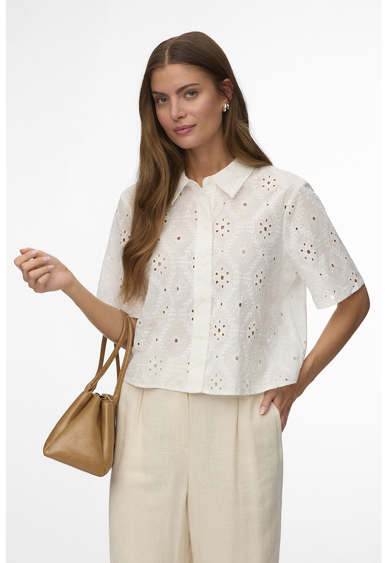 Camasa de bumbac organic cu broderie Sangallo - Alb