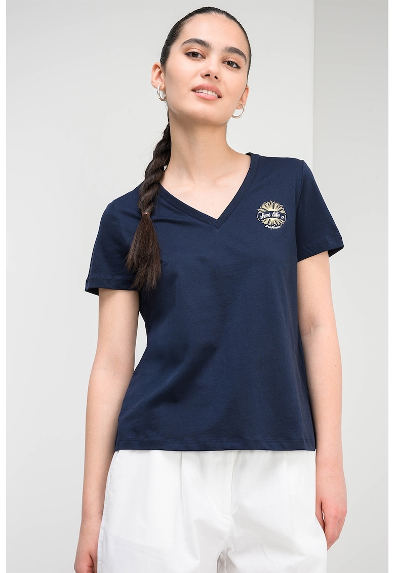 Tricou lejer cu decolteu in V - Bleumarin