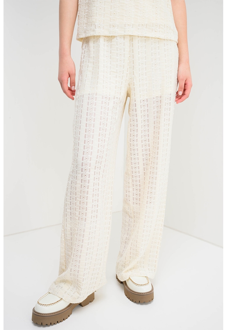 Vero Monda - Pantaloni relaxed fit cu broderie - Crem