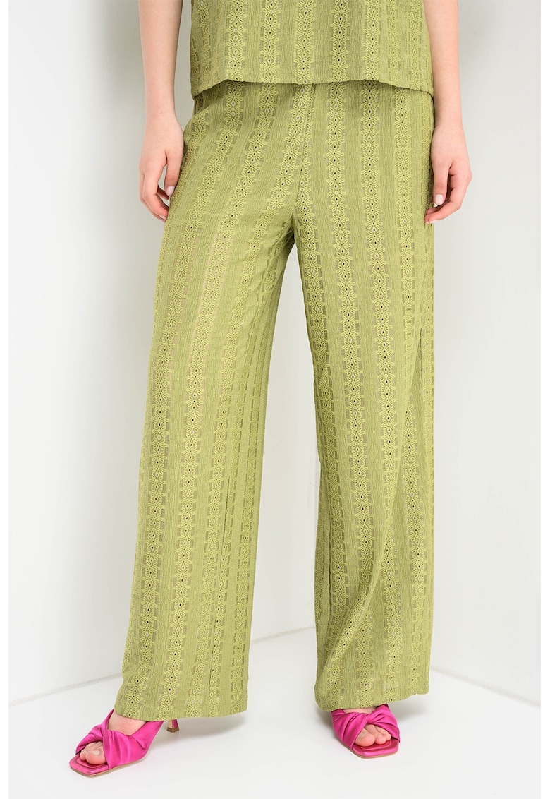 Vero Monda - Pantaloni relaxed fit cu broderie - Verde fistic