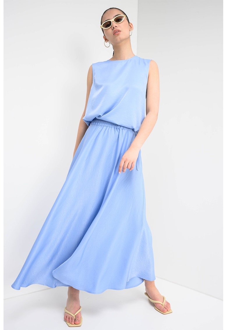 Fusta maxi evazata cu talie elastica - Albastru pastel
