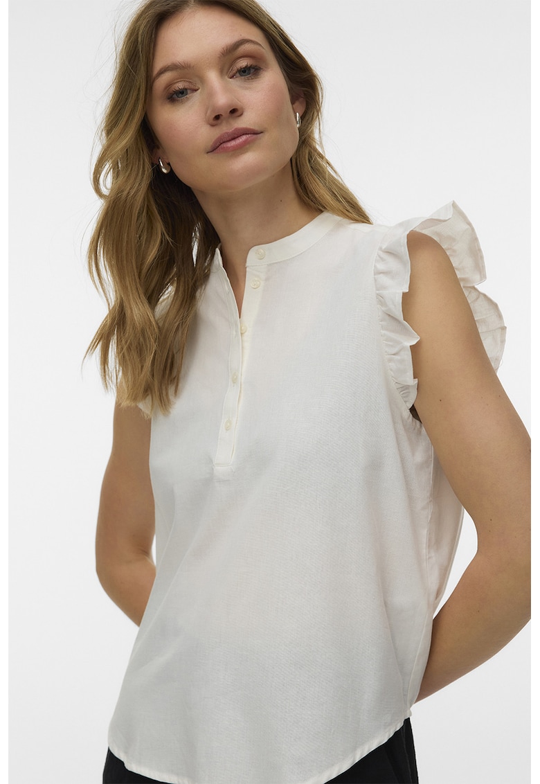 Bluza de bumbac organic si in cu volane - fara maneci - Alb
