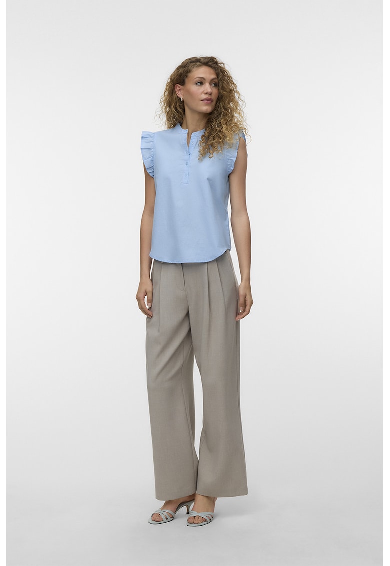 Bluza de bumbac organic si in cu volane - fara maneci - Albastru pastel