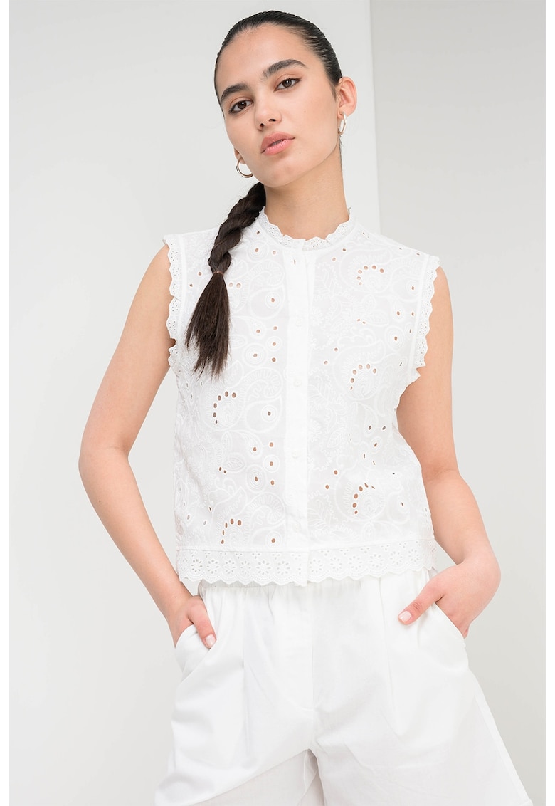 Bluza de bumbac organic cu perforatii Emily - Alb