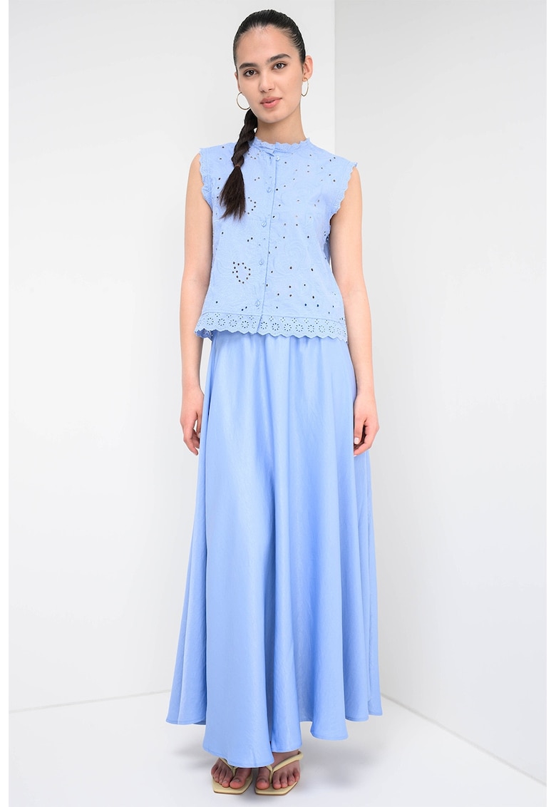 Bluza de bumbac organic cu perforatii Emily - Albastru deschis