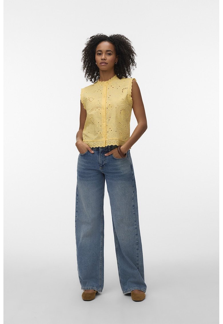 Bluza de bumbac organic cu perforatii Emily - Galben