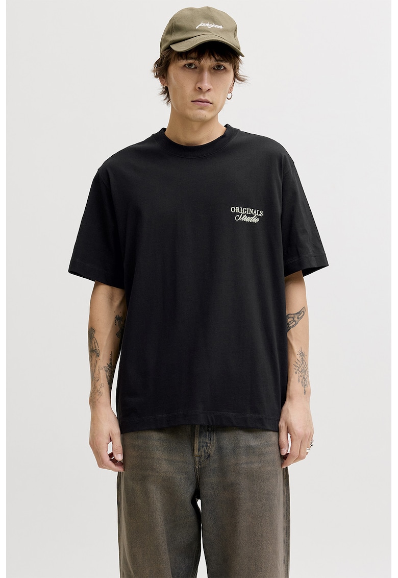 Tricou lejer de bumbac cu imprimeu logo - Negru stins