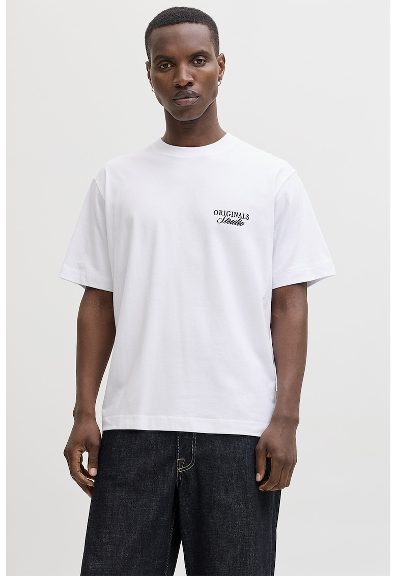 Tricou lejer de bumbac cu imprimeu logo - Alb optic
