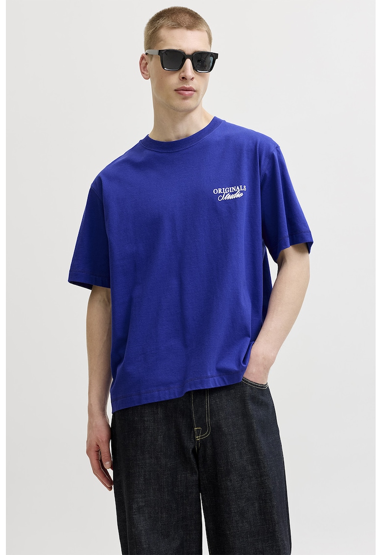 Tricou lejer de bumbac cu imprimeu logo - Albastru