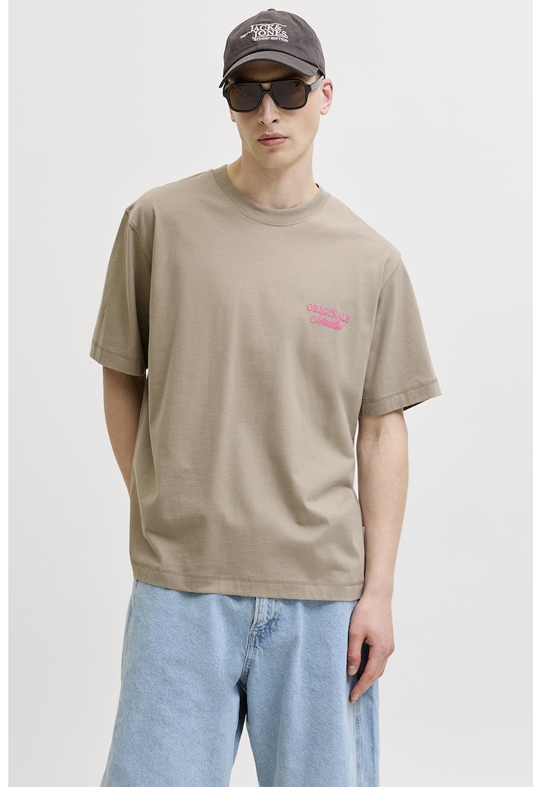 Tricou lejer de bumbac cu imprimeu logo - Bej/Roz