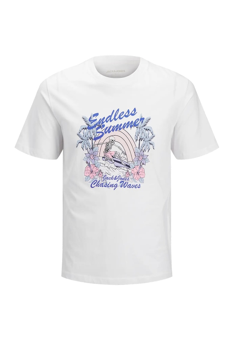 Tricou cu decolteu la baza gatului si imprimeu grafic - Alb optic