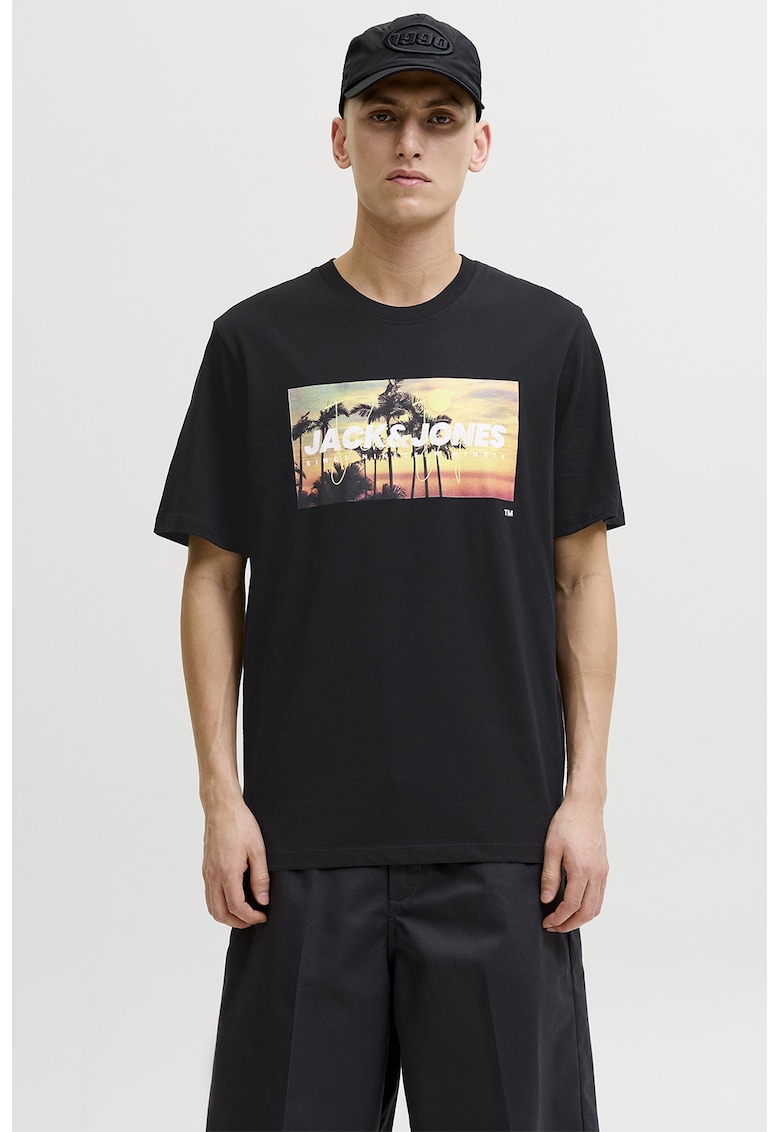 Tricou regular fit cu imprimeu grafic - Negru