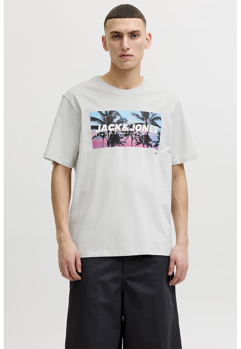 Tricou regular fit cu imprimeu grafic - Gri deschis