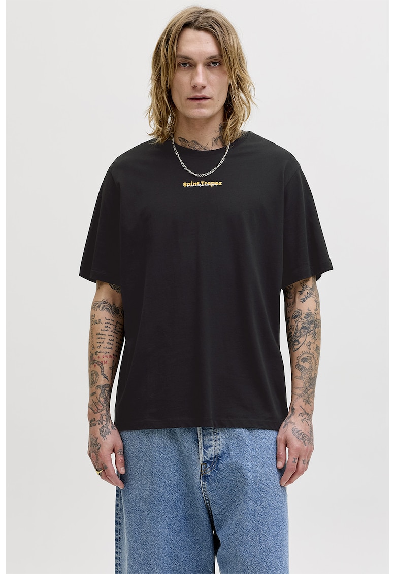 Tricou regular fit cu imprimeu pe spate - Negru
