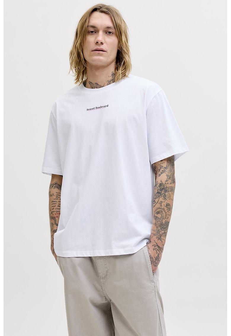 Tricou regular fit cu imprimeu pe spate - Lila/Alb optic