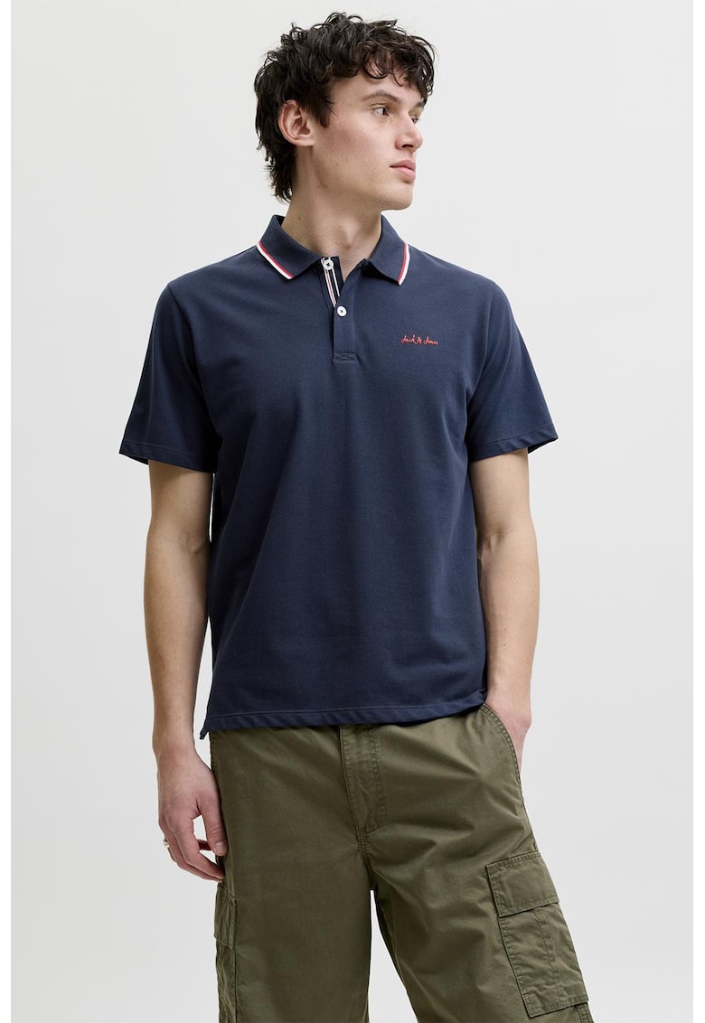 Tricou polo regular fit cu guler contrastant - Bleumarin
