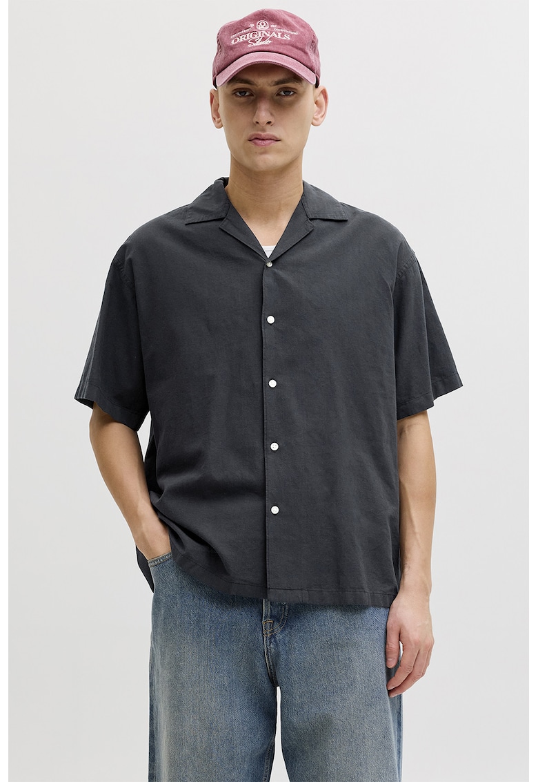 Camasa relaxed fit din amestec de in cu maneci scurte - Negru stins