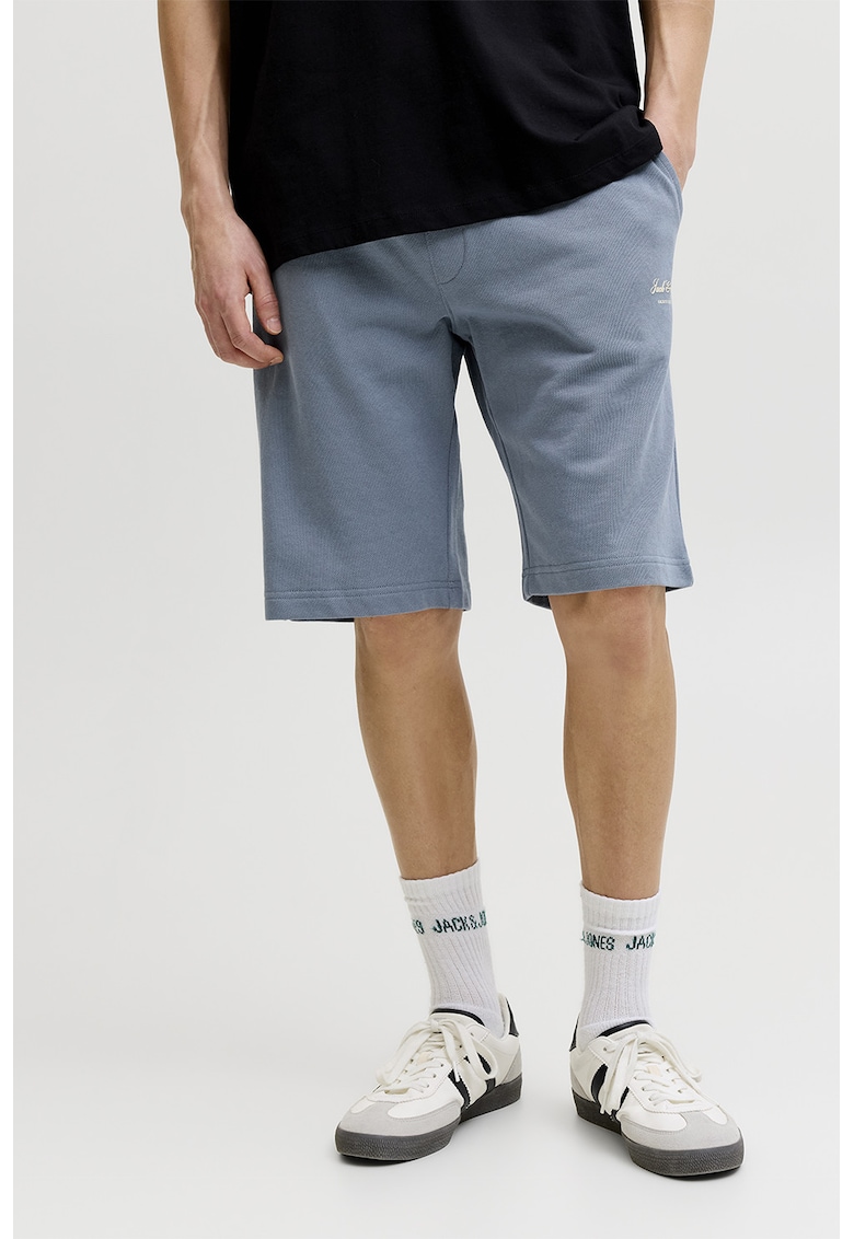 Pantaloni scurti de trening din amestec de bumbac organic cu buzunare - Albastru prafuit