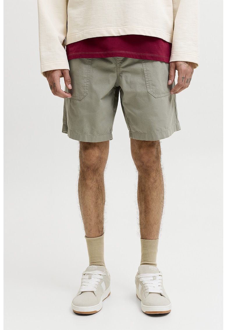 Pantaloni scurti de bumbac cu snur - Gri deschis
