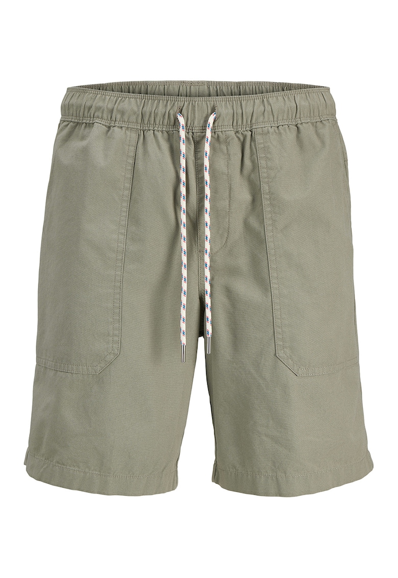 Pantaloni scurti de bumbac cu snur - Gri deschis