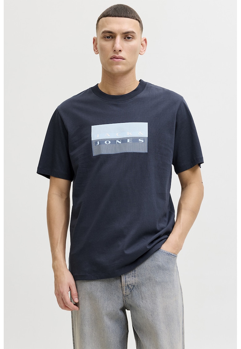 Tricou regular fit de bumbac cu imprimeu logo - Bleumarin