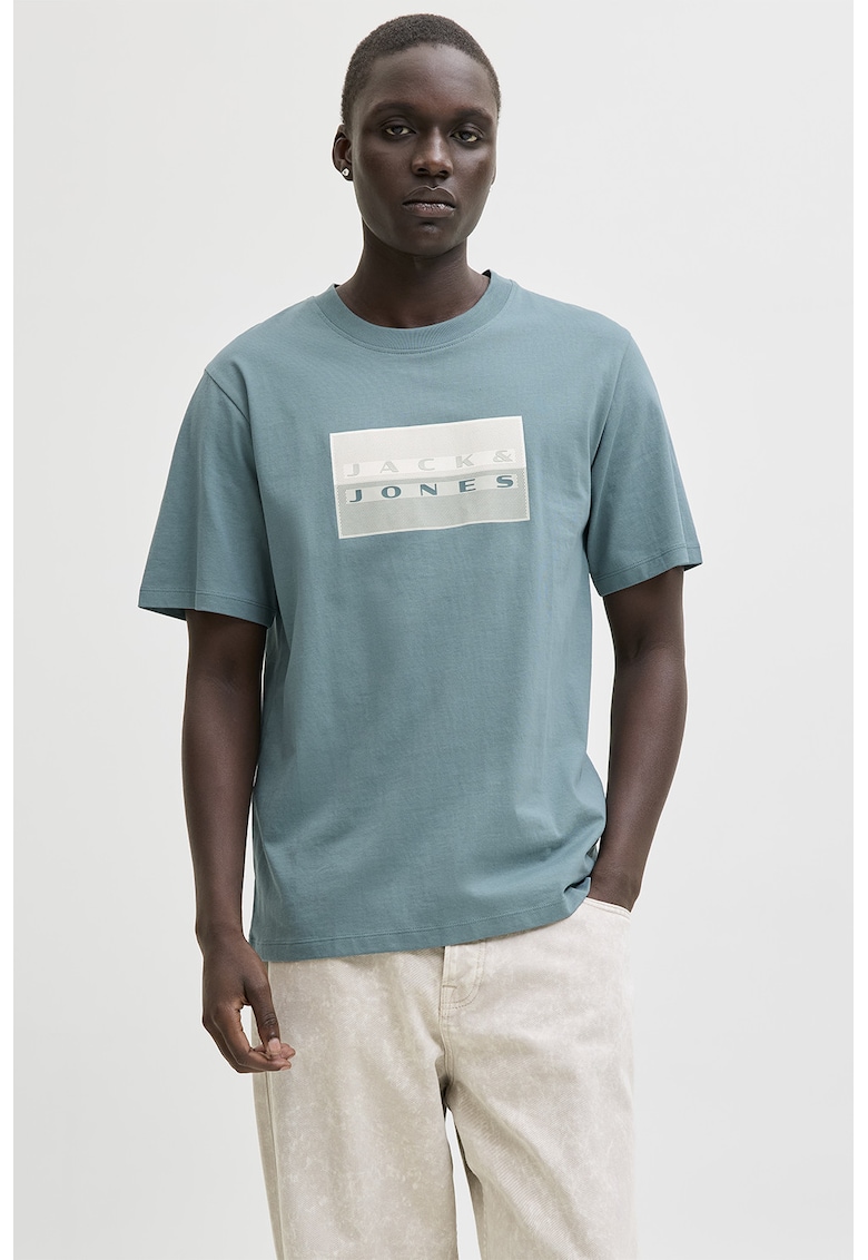 Tricou regular fit de bumbac cu imprimeu logo - Albastru lavanda