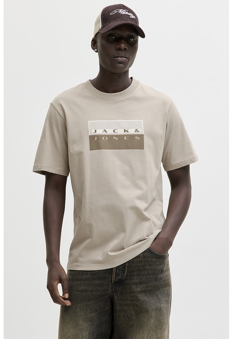 Tricou regular fit de bumbac cu imprimeu logo - Bej deschis