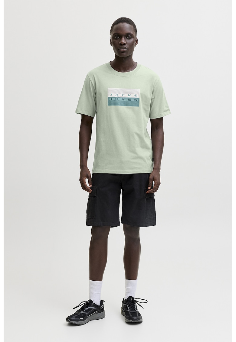 Tricou regular fit de bumbac cu imprimeu logo - Verde pal