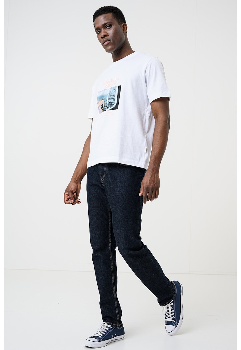 Tricou din amestec de bumbac organic cu imprimeu foto - Alb