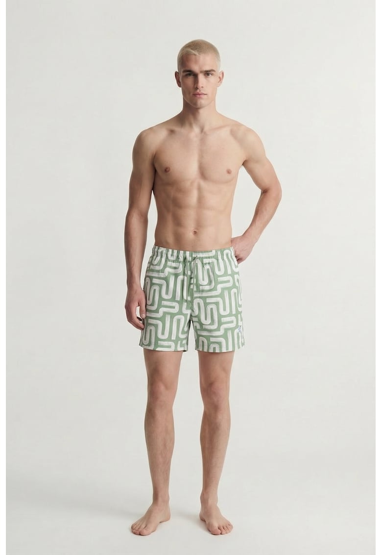 Pantaloni scurti de baie cu model - Alb/Verde