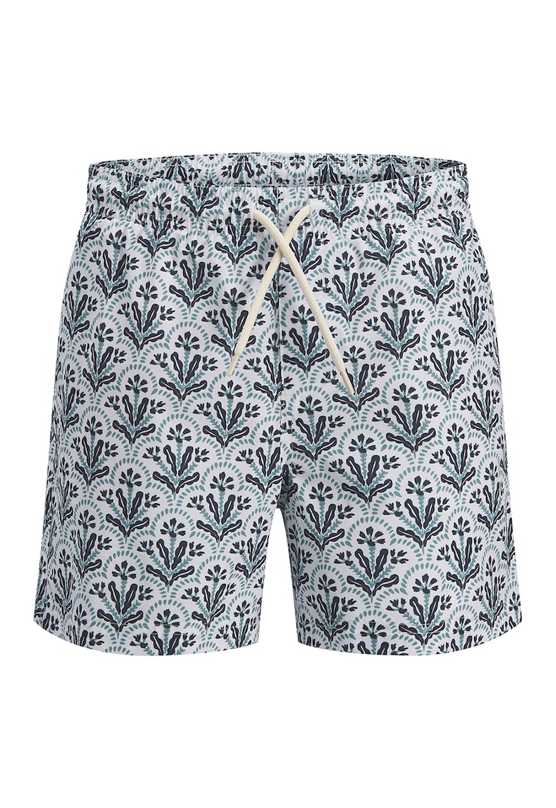 Pantaloni scurti de baie cu snur si imprimeu grafic - Verde/Alb optic