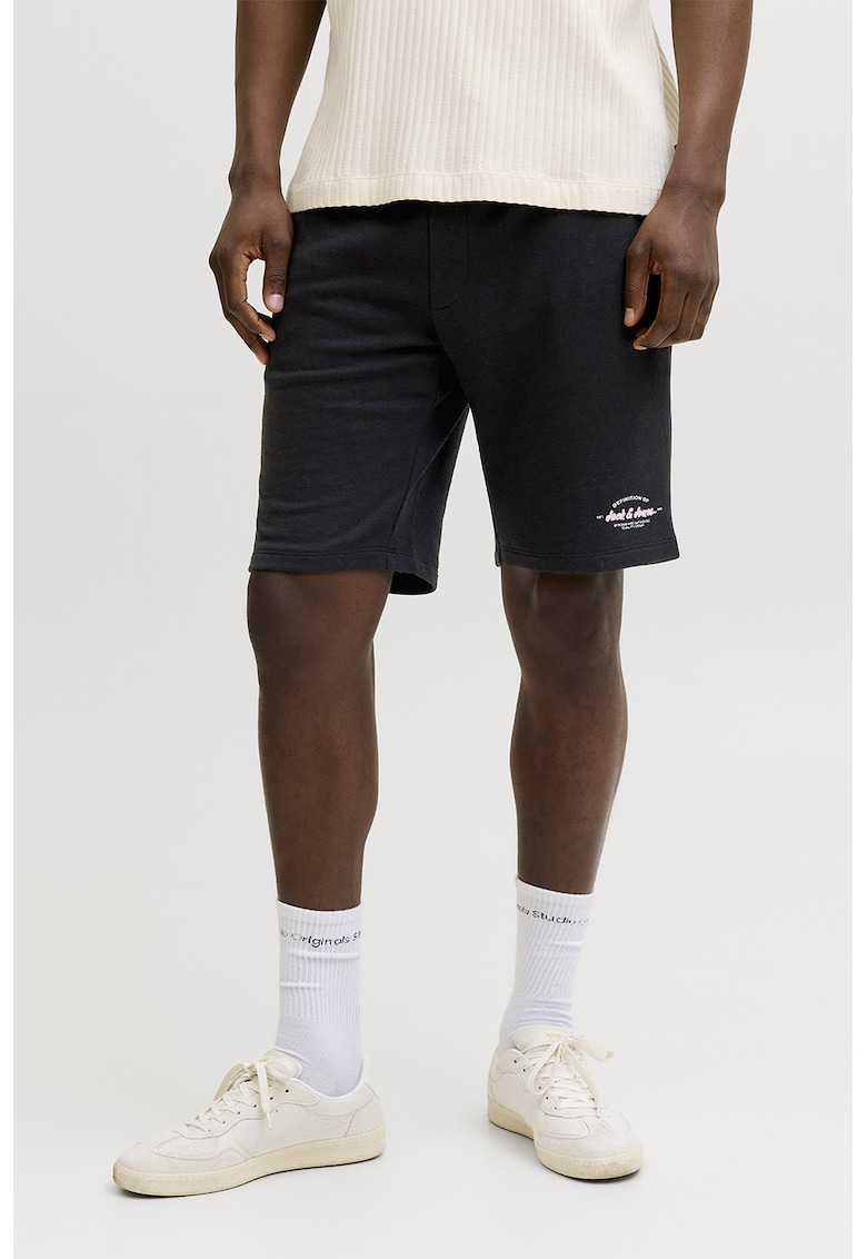Pantaloni scurti din amestec de bumbac organic cu snururi - Negru